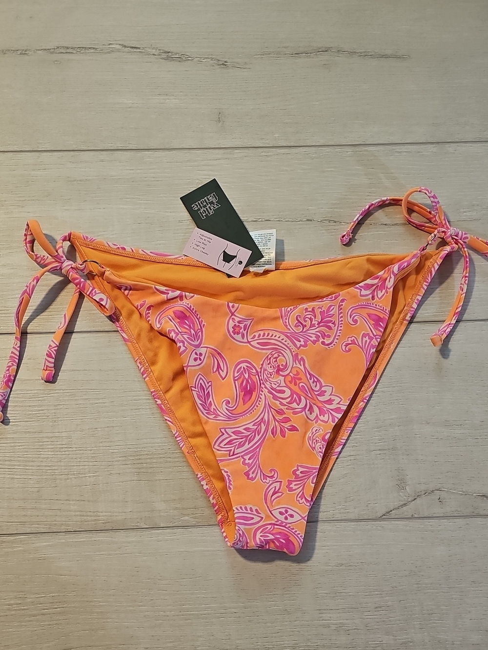 Wild Fable Women's XL Orange & Pink Paisley Tie-Side Bikini Bottom